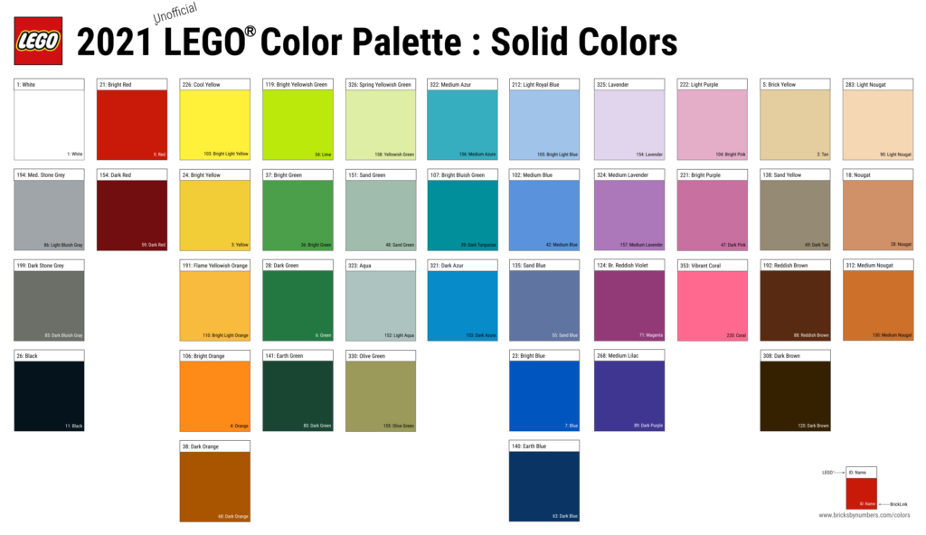 LEGO 2021 Solid Colors Chart